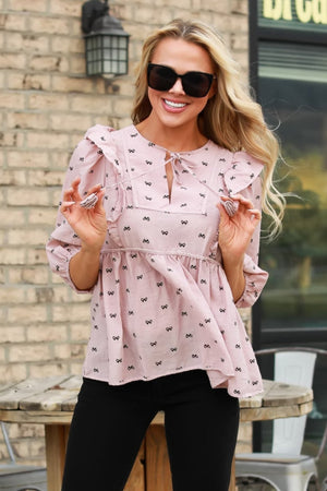 Maribelle Ruffled Peplum Blouse - Blush Pink, Closet Candy, 6