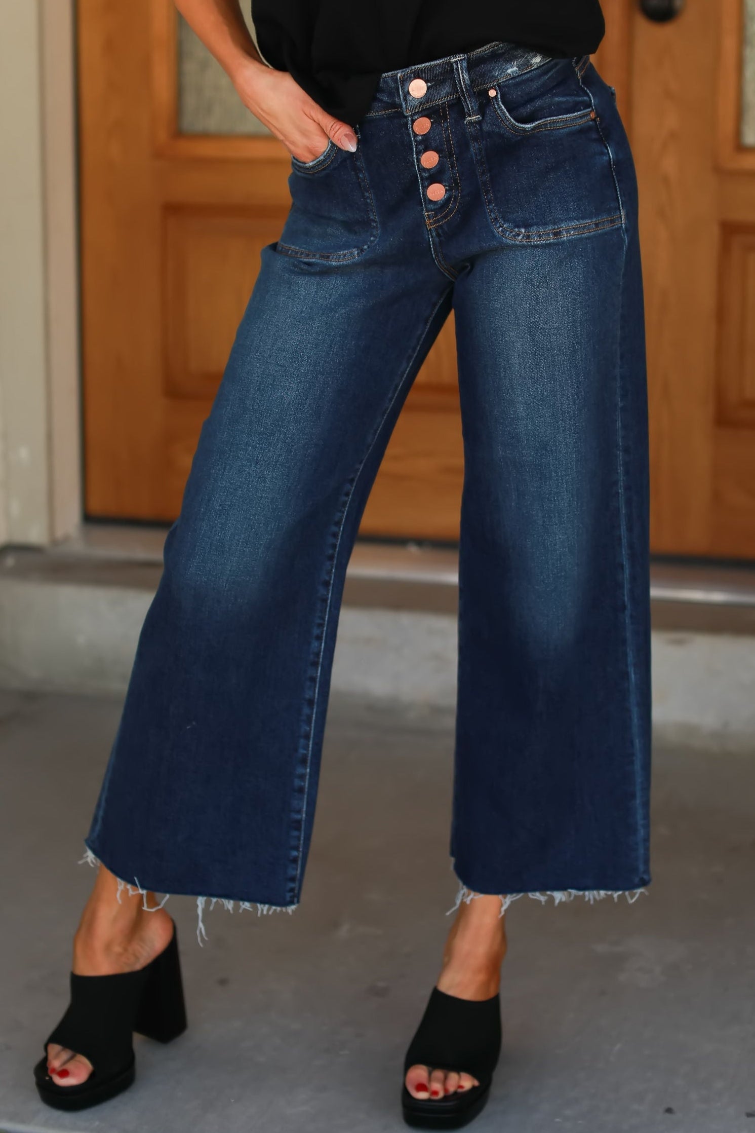 RISEN Fearless Wide Leg Jeans, Dark Wash, Closet Candy, 1