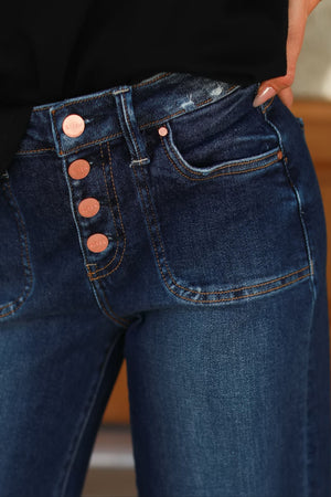 RISEN Fearless Wide Leg Jeans, Dark Wash, Closet Candy, 2