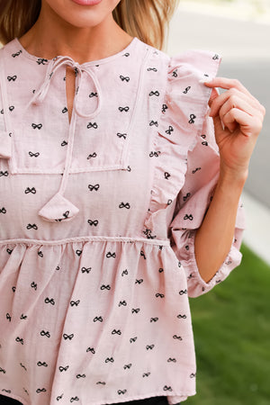 Maribelle Ruffled Peplum Blouse - Blush Pink, Closet Candy, 2