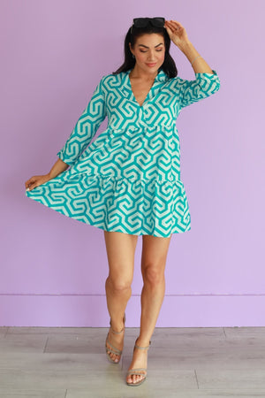 Maze Mirage Tiered Mini Dress - Aqua Blue, Closet Candy, 3