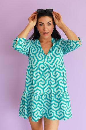 Maze Mirage Tiered Mini Dress - Aqua Blue, Closet Candy, 6