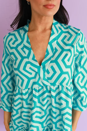 Maze Mirage Tiered Mini Dress - Aqua Blue, Closet Candy, 2