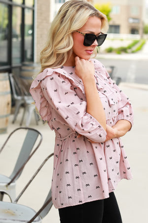Maribelle Ruffled Peplum Blouse - Blush Pink, Closet Candy, 4