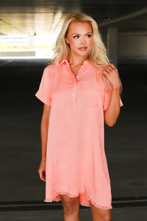 Not Just a Phase Shirt Dress - Coral, Closet Candy, 1