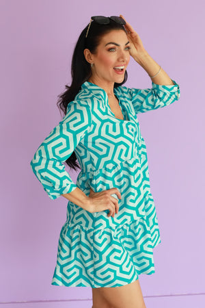 Maze Mirage Tiered Mini Dress - Aqua Blue, Closet Candy, 4