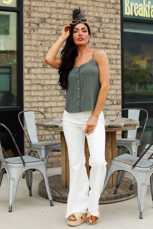 Peony Whisper Button-Up Tank Top – Green, Closet Candy, 3