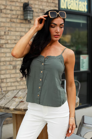 Peony Whisper Button-Up Tank Top – Green, Closet Candy, 6