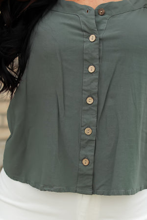 Peony Whisper Button-Up Tank Top – Green, Closet Candy, 2