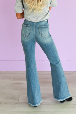 RISEN Dream On High Rise Flare Jeans - Medium Wash, Closet Candy, 5