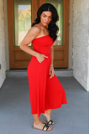 Call It What You Want Strapless Jumpsuit - Ruby, 4