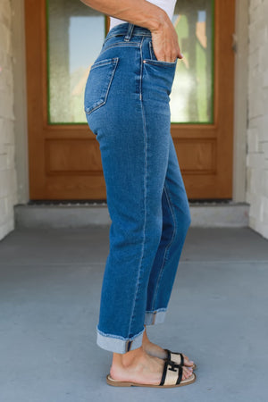 RISEN High Rise Got You Cuffed Jeans - Dark Wash, Closet Candy, 5