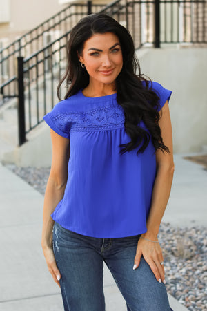 The Delaney Eyelet Top - Royal Blue, Closet Candy, 1