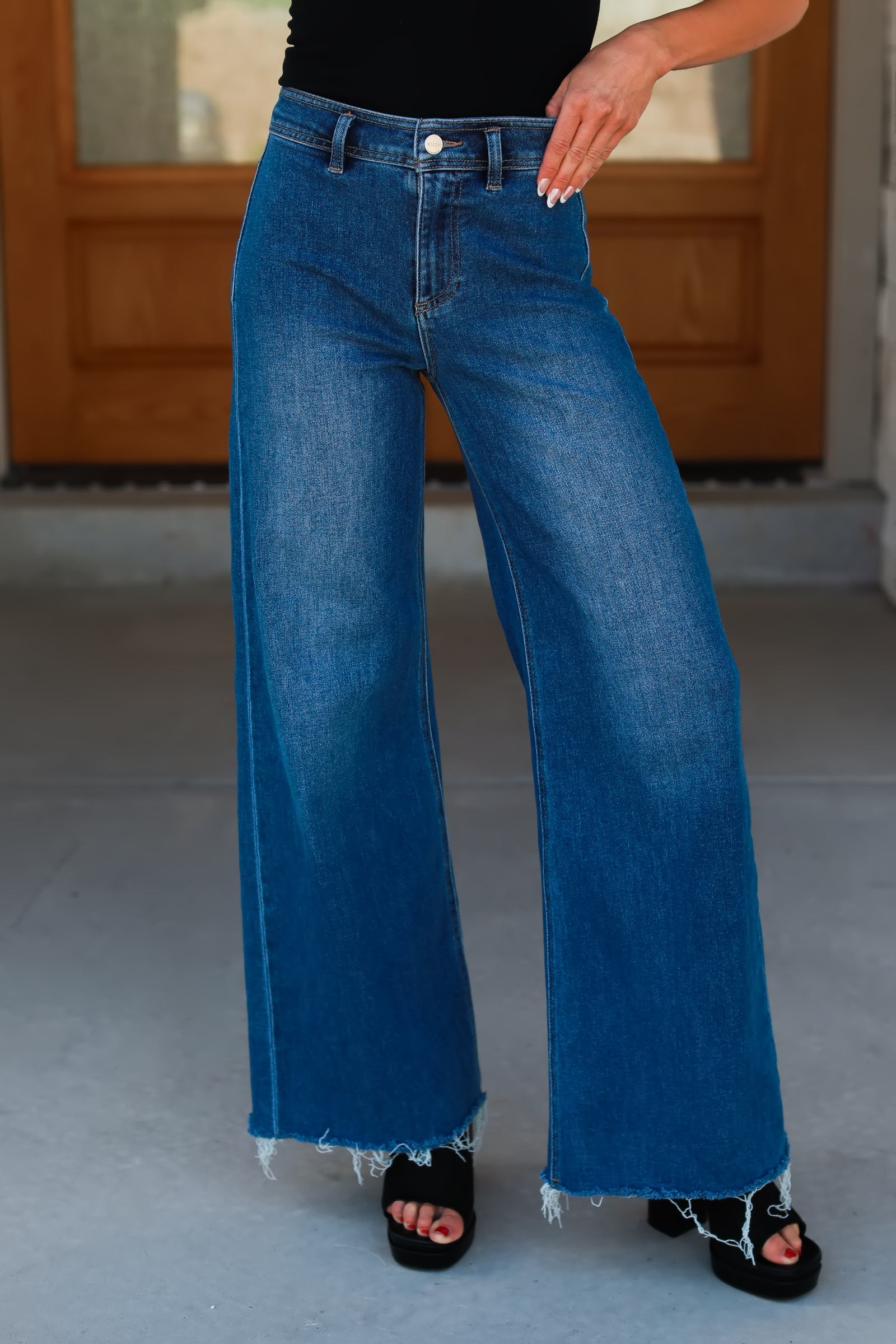 RISEN Hold Me Now Wide Leg Jeans - Medium Wash, Closet Candy, 1