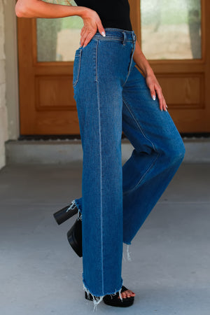 RISEN Hold Me Now Wide Leg Jeans - Medium Wash, Closet Candy, 4