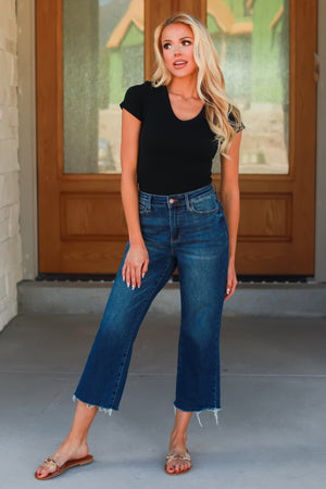 JUDY BLUE Walk Right Through Cropped Wide Jeans - Dark Wash, Closet Candy, 6