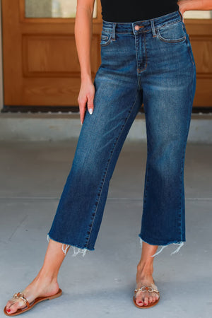 JUDY BLUE Walk Right Through Cropped Wide Jeans - Dark Wash, Closet Candy, 1