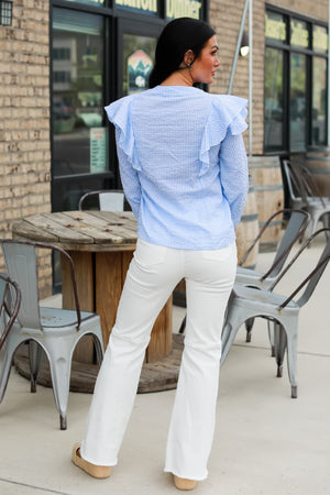 Check Me Out Button-up Plaid Ruffle Shirt, Blue, Closet Candy, 5