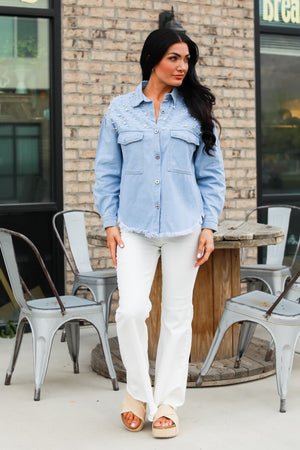 All That Glimmers Denim Shacket - Blue, Closet Candy, 3