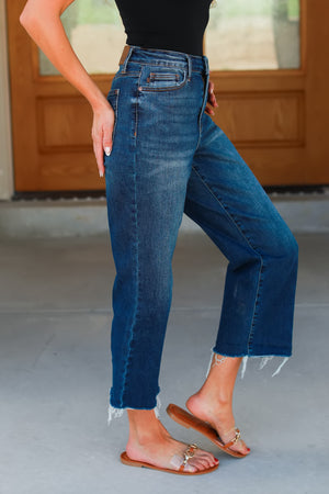 JUDY BLUE Walk Right Through Cropped Wide Jeans - Dark Wash, Closet Candy, 4