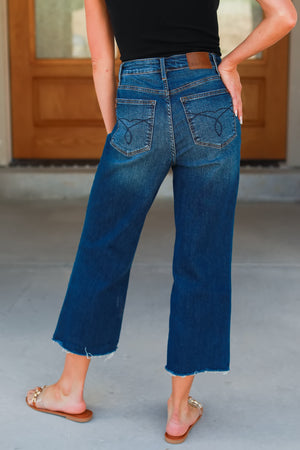 JUDY BLUE Walk Right Through Cropped Wide Jeans - Dark Wash, Closet Candy, 5