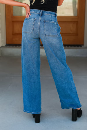 KANCAN Kenya High Rise Wide Leg Flare Jeans - Medium Wash, Closet Candy, 5