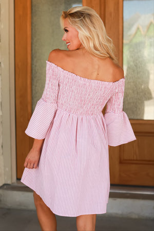 Ain’t Your Girl Off Shoulder Striped Mini Dress - Blush, Closet Candy, 5