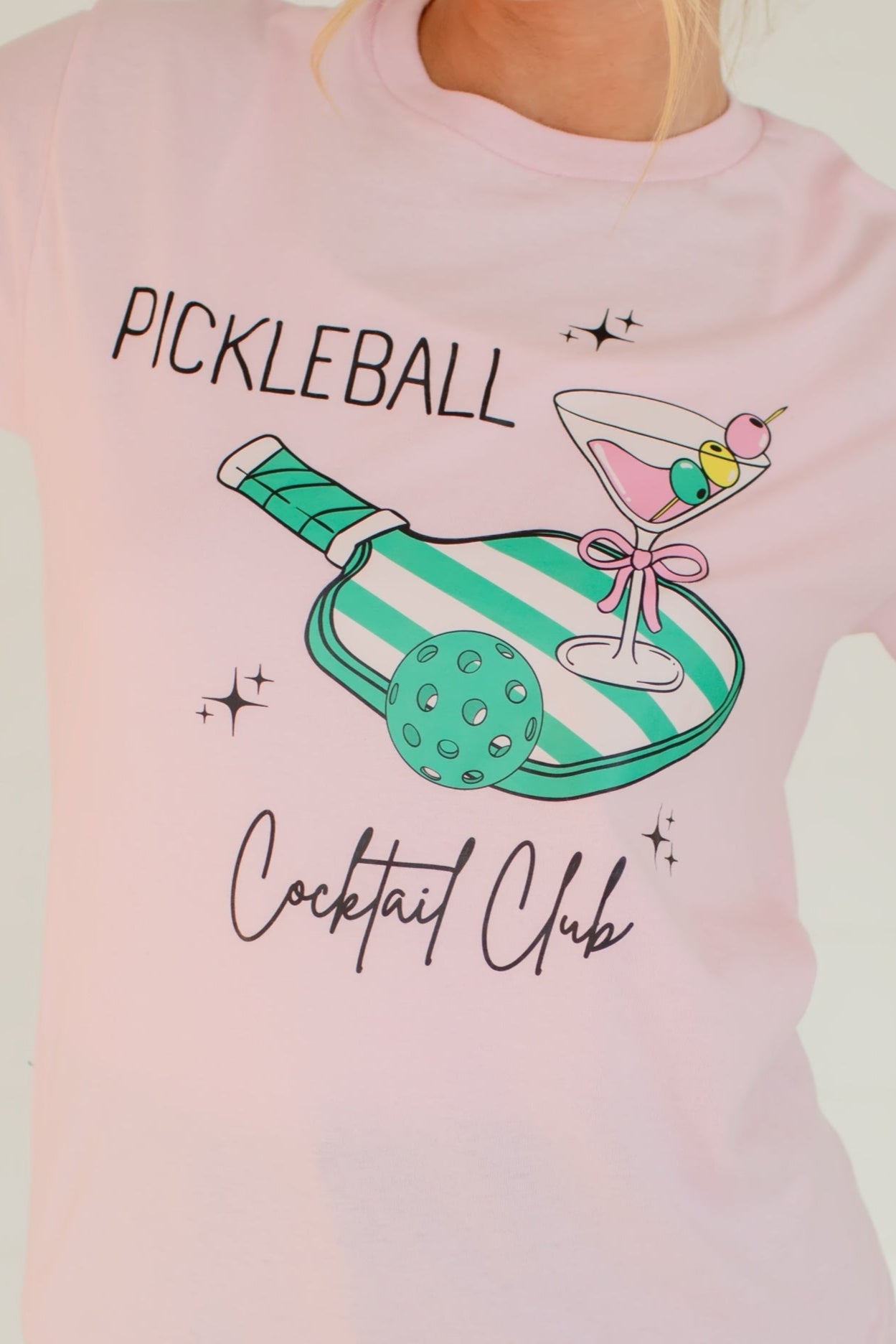 Pickleball & Cocktails Graphic Tee - Light Pink, Closet Candy, 1