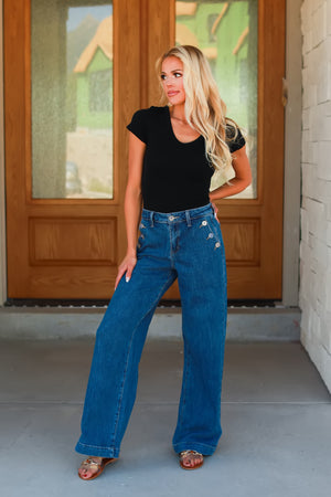 KANCAN Sol High Rise Wide Leg Trousers Jeans - Dark Wash, Closet Candy, 3