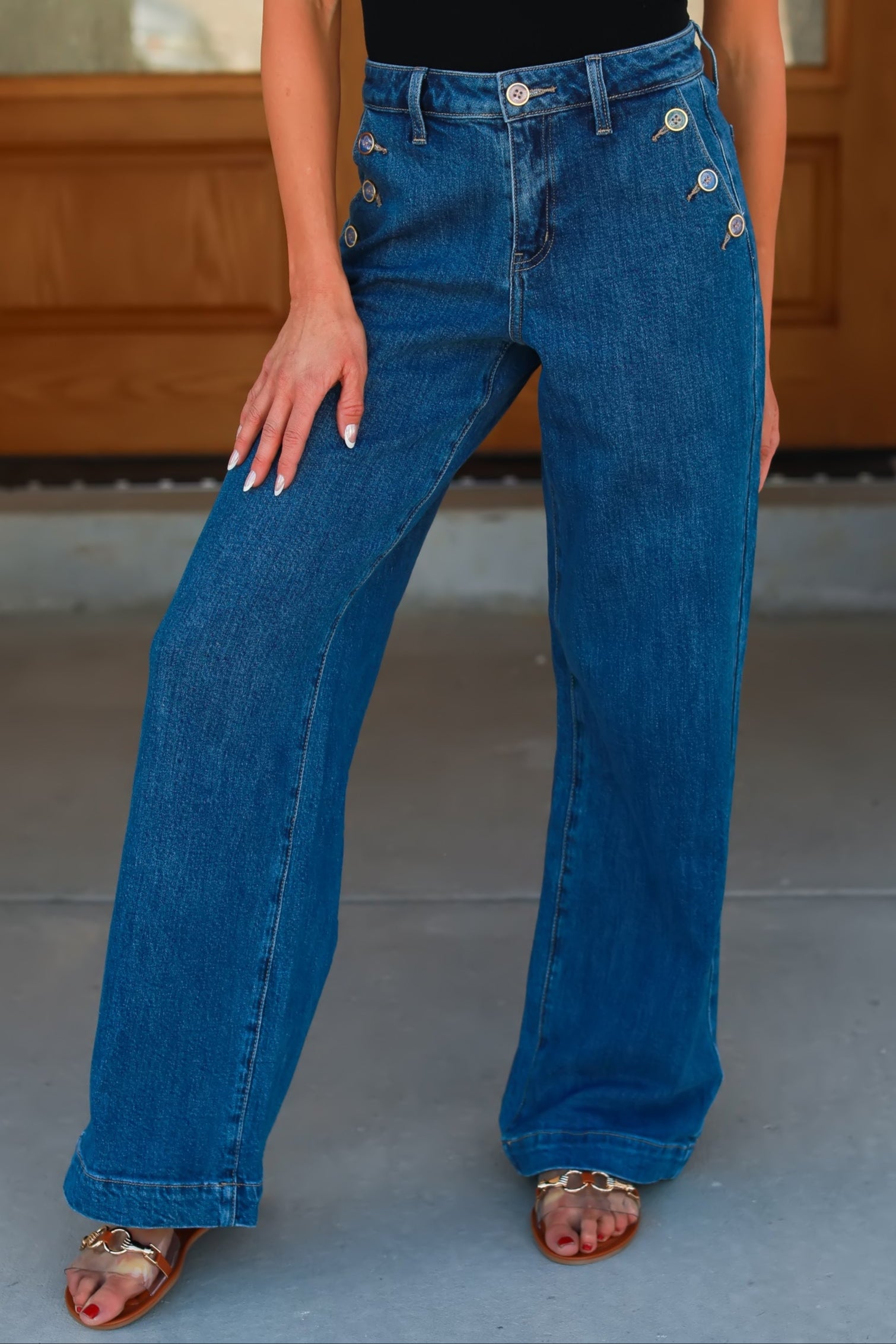 KANCAN Sol High Rise Wide Leg Trousers Jeans - Dark Wash, Closet Candy, 1