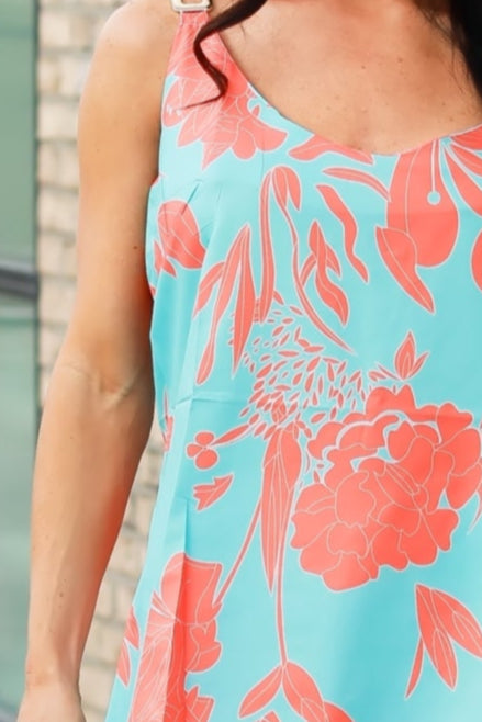 Tropical Bloom Buckle Strap Tank Top, Blue, Closet Candy, 1
