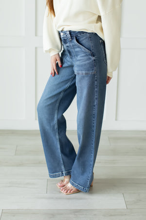 KANCAN Astra High Rise Wide Leg Jeans - Medium Wash, Closet Candy, 4