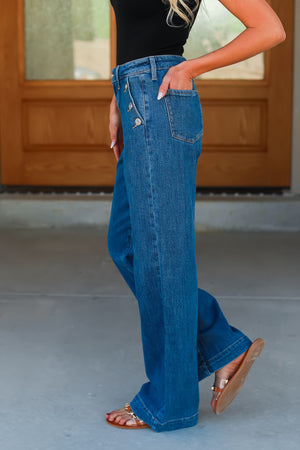 KANCAN Sol High Rise Wide Leg Trousers Jeans - Dark Wash, Closet Candy, 4