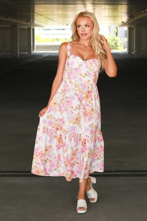 Don’t Make Me Wait Maxi Dress, Pink Floral, Closet Candy, 1