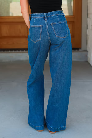 KANCAN Sol High Rise Wide Leg Trousers Jeans - Dark Wash, Closet Candy, 5