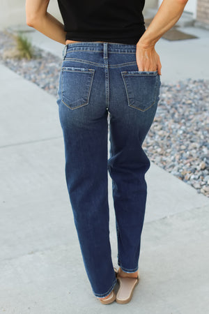 KANCAN Gemma Mid Rise Wide Straight Jeans - Dark Wash, Closet Candy, 5