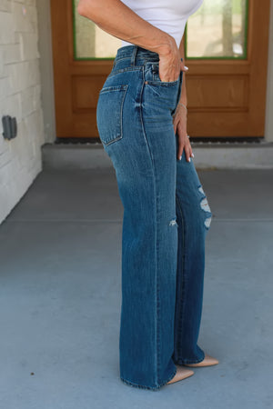 KANCAN Ariena Ultra High Rise 90's Flare Jeans - Medium Wash, Closet Candy, 5