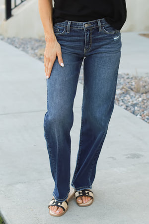 KANCAN Gemma Mid Rise Wide Straight Jeans - Dark Wash, Closet Candy, 1