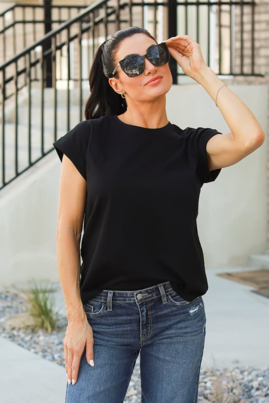 Tropical Mood Folded Sleeve T-Shirt - Black, Closet Candy, 1