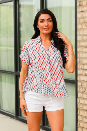 Willow Cove Short Sleeve Blouse - Red, Closet Candy, 1