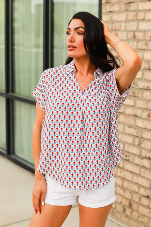 Willow Cove Short Sleeve Blouse - Red, Closet Candy, 6