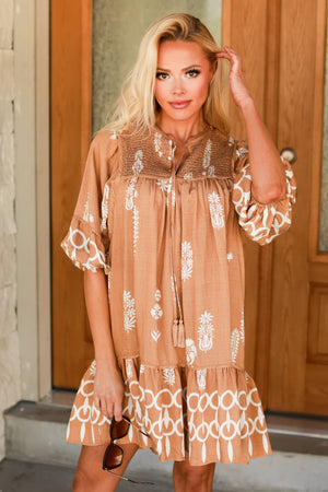 Border Bliss Mini Dress, Mocha, Closet Candy, 1