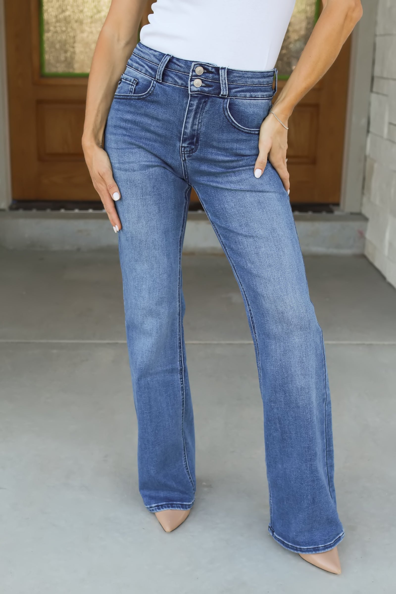 KANCAN Onyx Ultra High Rise Wide Flare Jeans - Dark Wash, Closet Candy, 1
