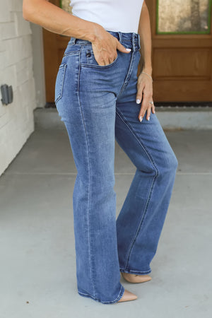 KANCAN Onyx Ultra High Rise Wide Flare Jeans - Dark Wash, Closet Candy, 5
