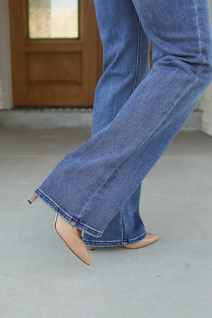 KANCAN Onyx Ultra High Rise Wide Flare Jeans - Dark Wash, Closet Candy, 3
