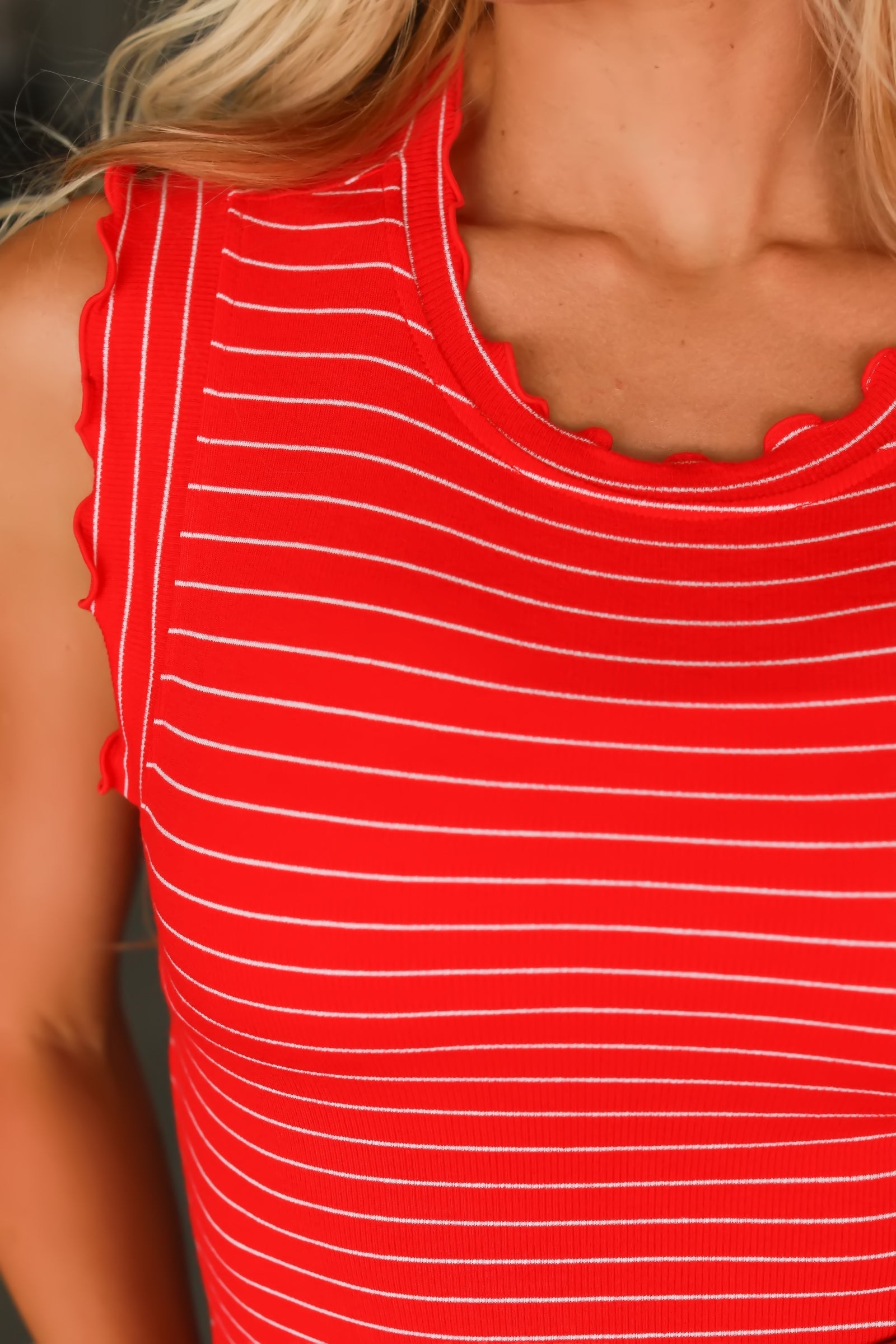 Got That Sweet Side Ribbed Tank Top - Ruby/White, Closet Candy, 1