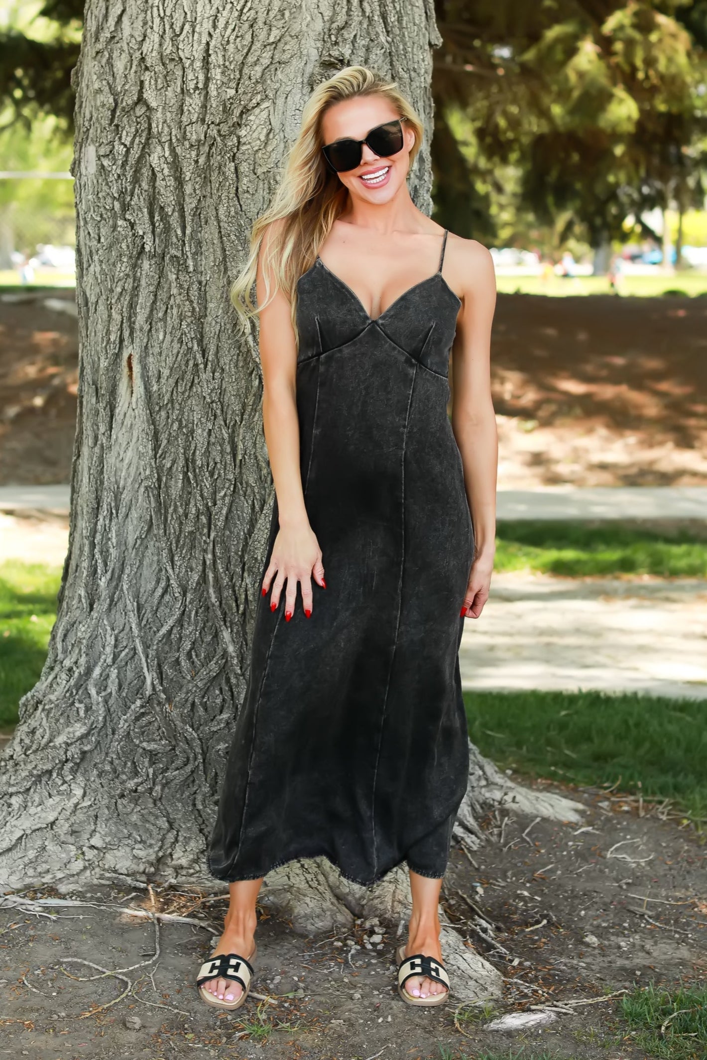 Bare Radiance Washed Maxi Dress - Ash Black, Closet Candy, 1