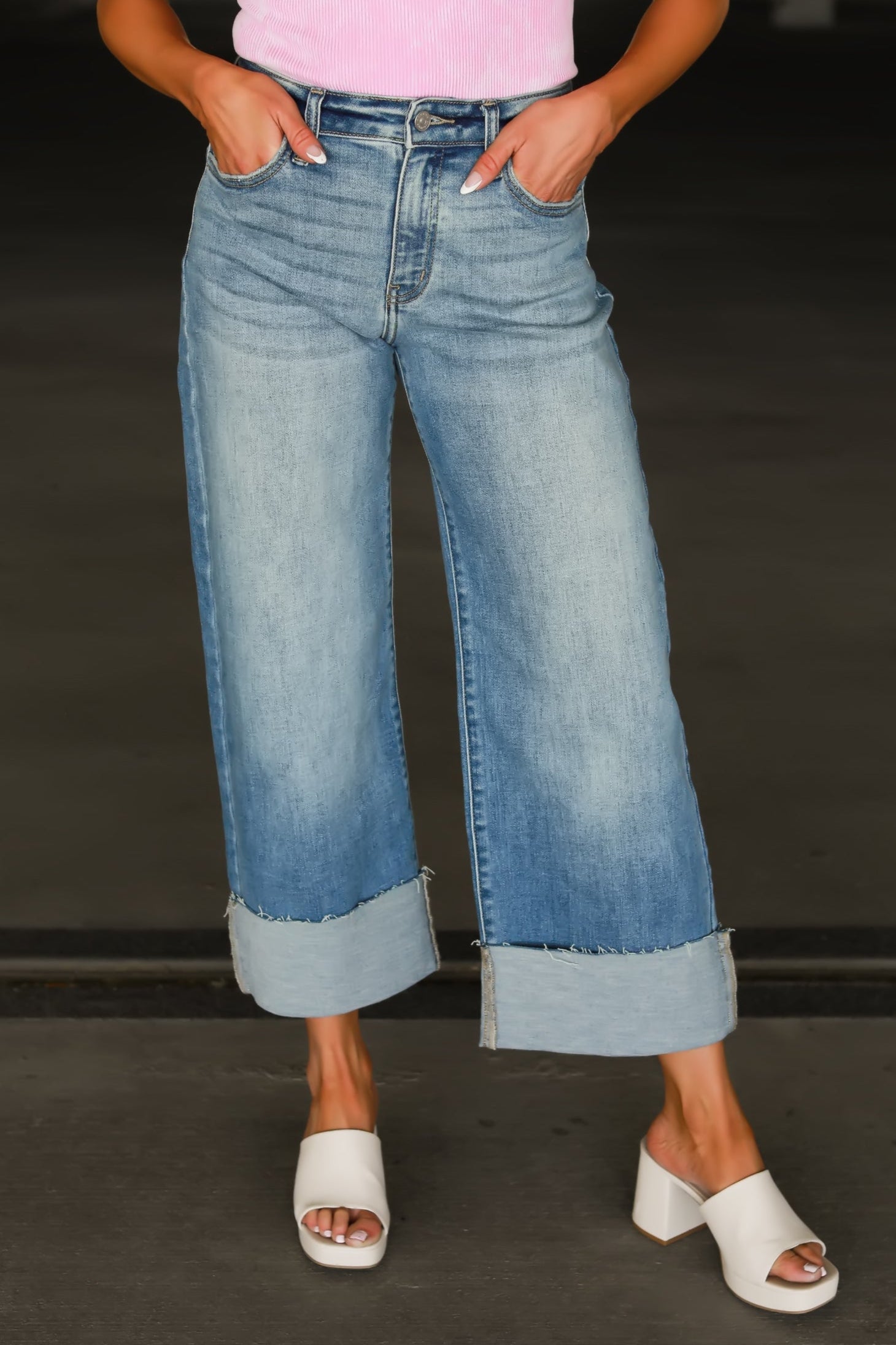 KANCAN Leslie Essentials High Rise Crop Wide Leg Jeans - Medium Wash, Closet Candy, 1