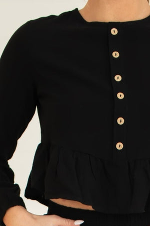 Elegant Comfort Ruffle Lounge Set - Black, Closet Candy, 3