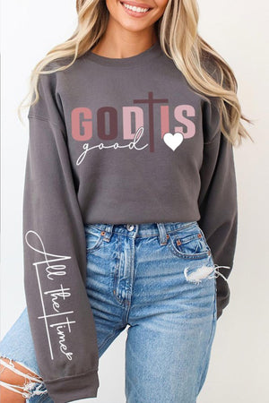 God Is Good All The Time Graphic Fleece Sweatshirts, Closet Candy - 8